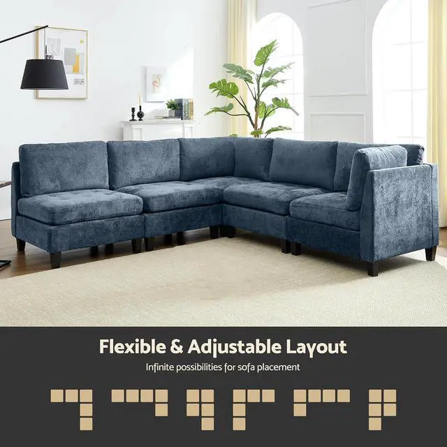 Alt view image 3 of 7 - Modular Sectional Sofa, Chenille Cloud Couch with Storage Ottoman | Sturdy Wood Frame, Reinforced Coil Springs, Deep Seat, Thick Cushions, Flexible Configurations, Removable Washable Covers