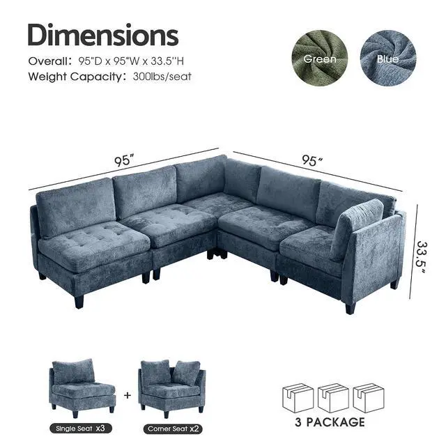 Alt view image 2 of 7 - Modular Sectional Sofa, Chenille Cloud Couch with Storage Ottoman | Sturdy Wood Frame, Reinforced Coil Springs, Deep Seat, Thick Cushions, Flexible Configurations, Removable Washable Covers