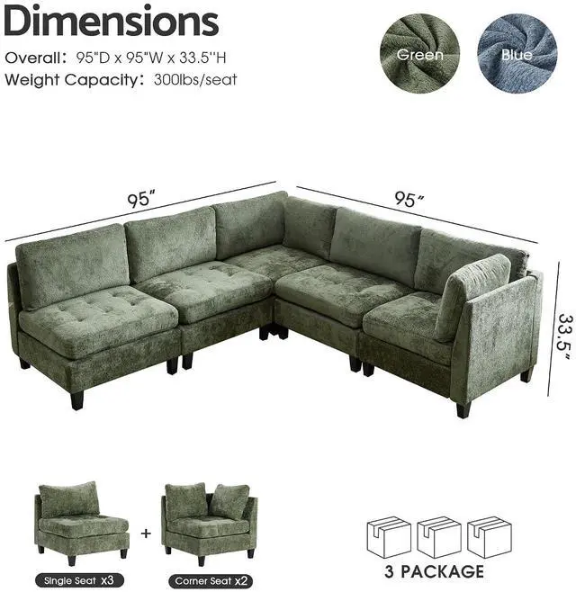 Alt view image 2 of 7 - Modular Sectional Sofa, Chenille Cloud Couch with Storage Ottoman | Sturdy Wood Frame, Reinforced Coil Springs, Deep Seat, Thick Cushions, Flexible Configurations, Removable Washable Covers