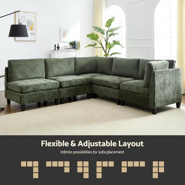 Alt view image 3 of 7 - Modular Sectional Sofa, Chenille Cloud Couch with Storage Ottoman | Sturdy Wood Frame, Reinforced Coil Springs, Deep Seat, Thick Cushions, Flexible Configurations, Removable Washable Covers