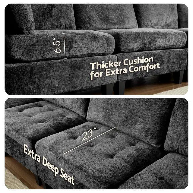 Alt view image 4 of 7 - Modular Sectional Sofa, Chenille Cloud Couch with Storage Ottoman | Sturdy Wood Frame, Reinforced Coil Springs, Deep Seat, Thick Cushions, Flexible Configurations, Removable Washable Covers
