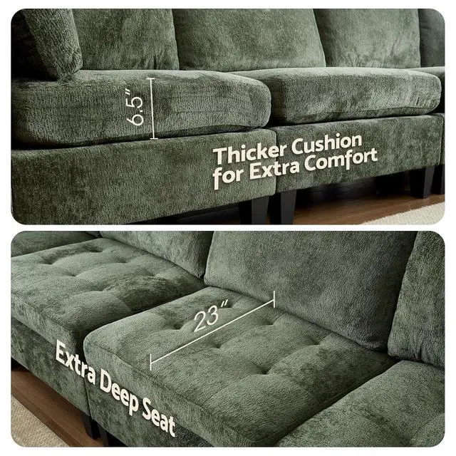 Alt view image 5 of 7 - Modular Sectional Sofa, Chenille Cloud Couch with Storage Ottoman | Sturdy Wood Frame, Reinforced Coil Springs, Deep Seat, Thick Cushions, Flexible Configurations, Removable Washable Covers