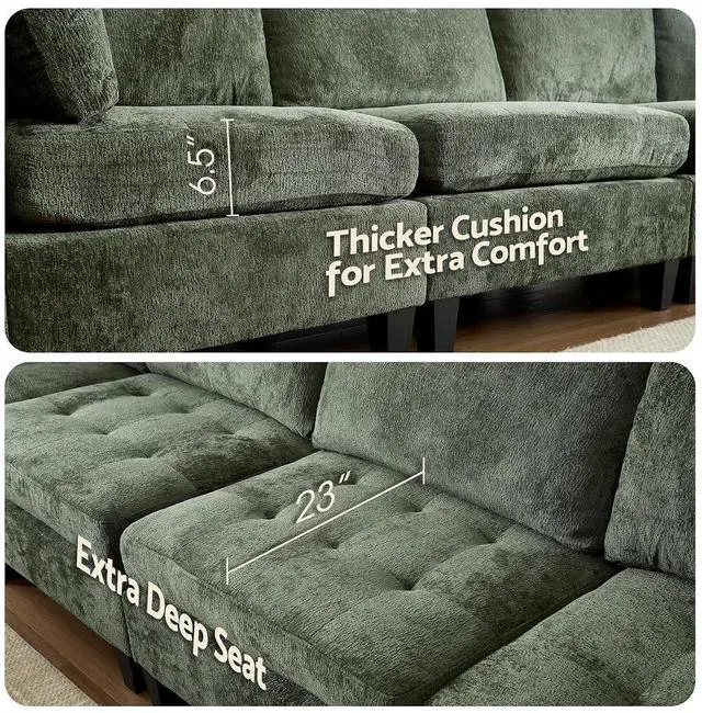 Alt view image 7 of 7 - Modular Sectional Sofa, Chenille Cloud Couch with Storage Ottoman | Sturdy Wood Frame, Reinforced Coil Springs, Deep Seat, Thick Cushions, Flexible Configurations, Removable Washable Covers