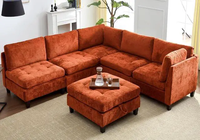 Alt view image 3 of 7 - Modular Sectional Sofa, Chenille Cloud Couch with Storage Ottoman | Sturdy Wood Frame, Reinforced Coil Springs, Deep Seat, Thick Cushions, Flexible Configurations, Removable Washable Covers