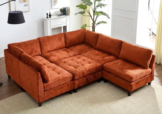 Main image of Modular Sectional Sofa, Chenille Cloud Couch with Storage Ottoman | Sturdy Wood Frame, Reinforced Coil Springs, Deep Seat, Thick Cushions, Flexible Configurations, Removable Washable Covers