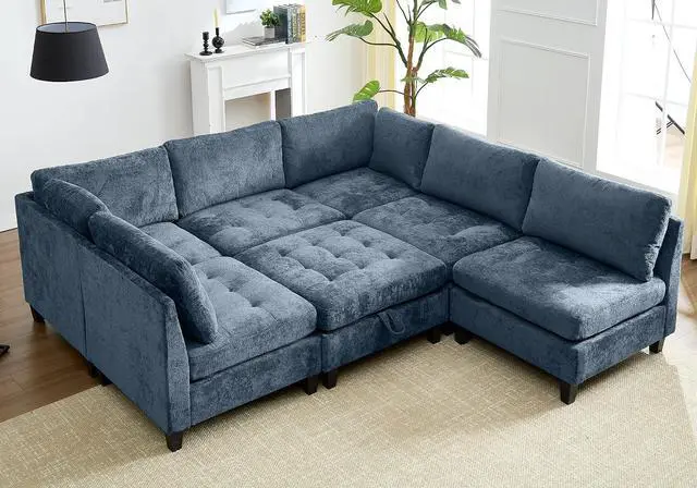 Main image of Modular Sectional Sofa, Chenille Cloud Couch with Storage Ottoman | Sturdy Wood Frame, Reinforced Coil Springs, Deep Seat, Thick Cushions, Flexible Configurations, Removable Washable Covers