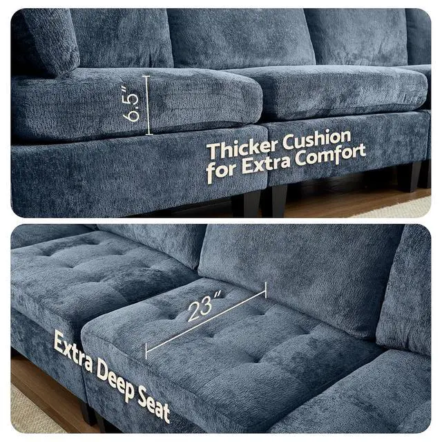 Alt view image 7 of 7 - Modular Sectional Sofa, Chenille Cloud Couch with Storage Ottoman | Sturdy Wood Frame, Reinforced Coil Springs, Deep Seat, Thick Cushions, Flexible Configurations, Removable Washable Covers