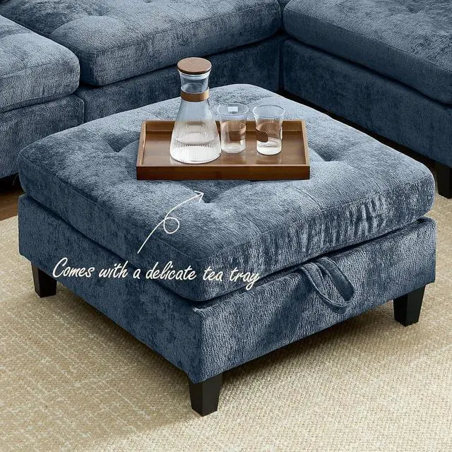 Alt view image 5 of 7 - Modular Sectional Sofa, Chenille Cloud Couch with Storage Ottoman | Sturdy Wood Frame, Reinforced Coil Springs, Deep Seat, Thick Cushions, Flexible Configurations, Removable Washable Covers