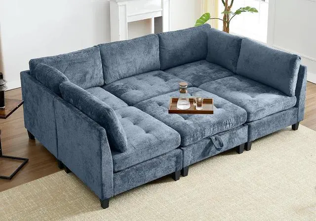 Main image of Modular Sectional Sofa, Chenille Cloud Couch with Storage Ottoman | Sturdy Wood Frame, Reinforced Coil Springs, Deep Seat, Thick Cushions, Flexible Configurations, Removable Washable Covers