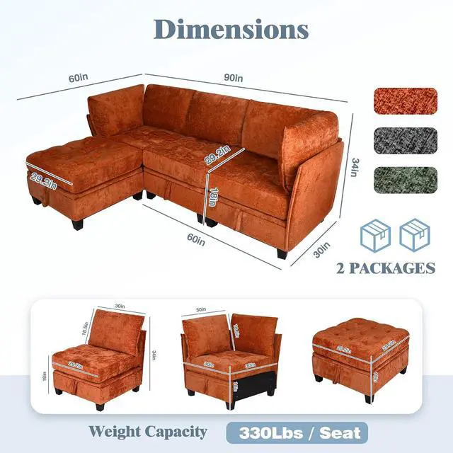 Alt view image 2 of 7 - Oversized Modular Sectional Sofa with Storage, Chenille Convertible Couch | Storage Under Every Seat, Soft Chenille Fabric, Modular Design, Convertible Layout, Extra Deep Seats