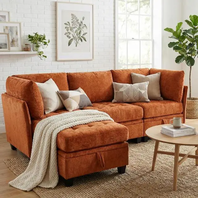 Main image of Oversized Modular Sectional Sofa with Storage, Chenille Convertible Couch | Storage Under Every Seat, Soft Chenille Fabric, Modular Design, Convertible Layout, Extra Deep Seats