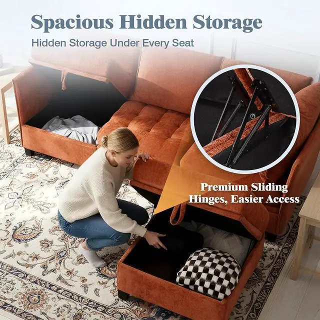 Alt view image 3 of 7 - Oversized Modular Sectional Sofa with Storage, Chenille Convertible Couch | Storage Under Every Seat, Soft Chenille Fabric, Modular Design, Convertible Layout, Extra Deep Seats