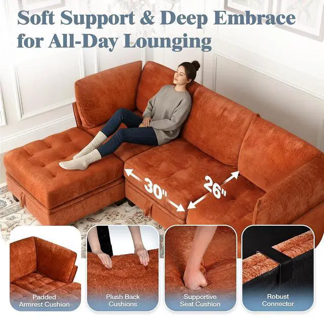 Alt view image 5 of 7 - Oversized Modular Sectional Sofa with Storage, Chenille Convertible Couch | Storage Under Every Seat, Soft Chenille Fabric, Modular Design, Convertible Layout, Extra Deep Seats