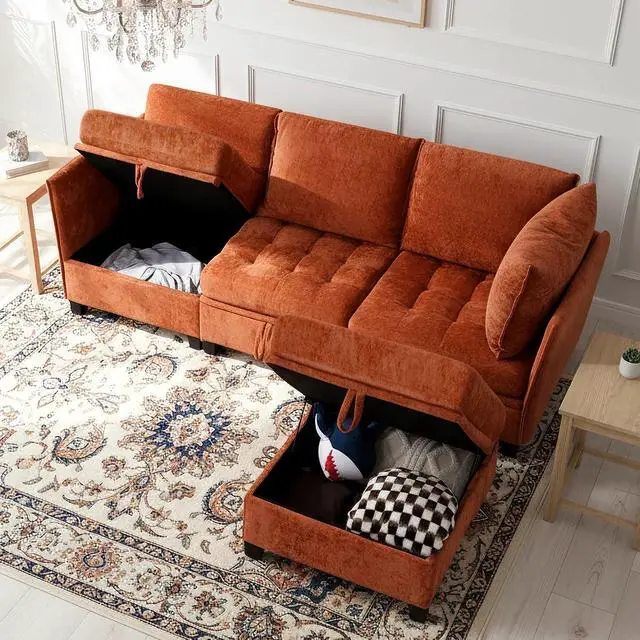 Alt view image 6 of 7 - Oversized Modular Sectional Sofa with Storage, Chenille Convertible Couch | Storage Under Every Seat, Soft Chenille Fabric, Modular Design, Convertible Layout, Extra Deep Seats