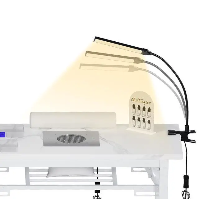 Alt view image 4 of 7 - Foldable Manicure Table with Dust Collector, Portable Nail Tech Desk with LED Lamp, Carrying Bag, Wheels and Wrist Rest for Home Salon Travel (Marble White)