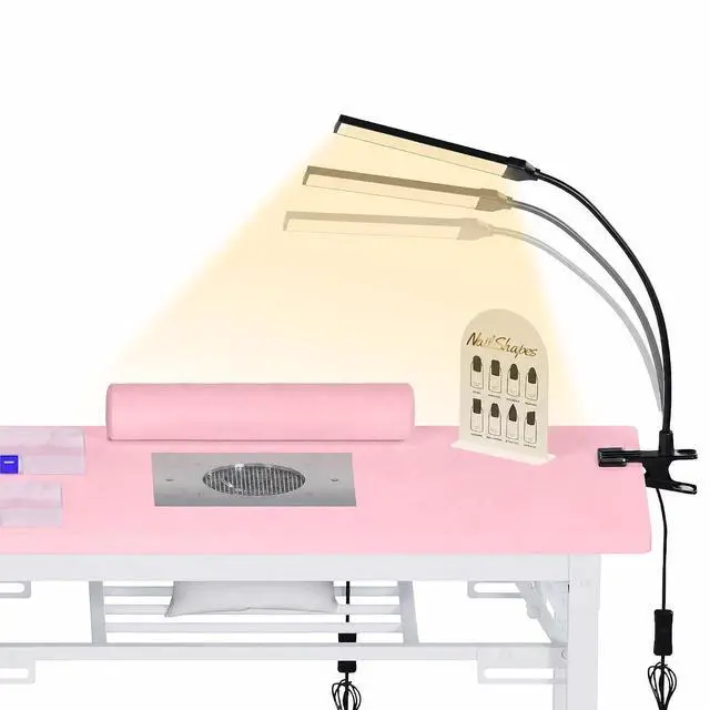 Alt view image 4 of 7 - Foldable Manicure Table with Dust Collector, Portable Nail Tech Desk with LED Lamp, Carrying Bag, Wheels and Wrist Rest for Home Salon Travel (Pink)
