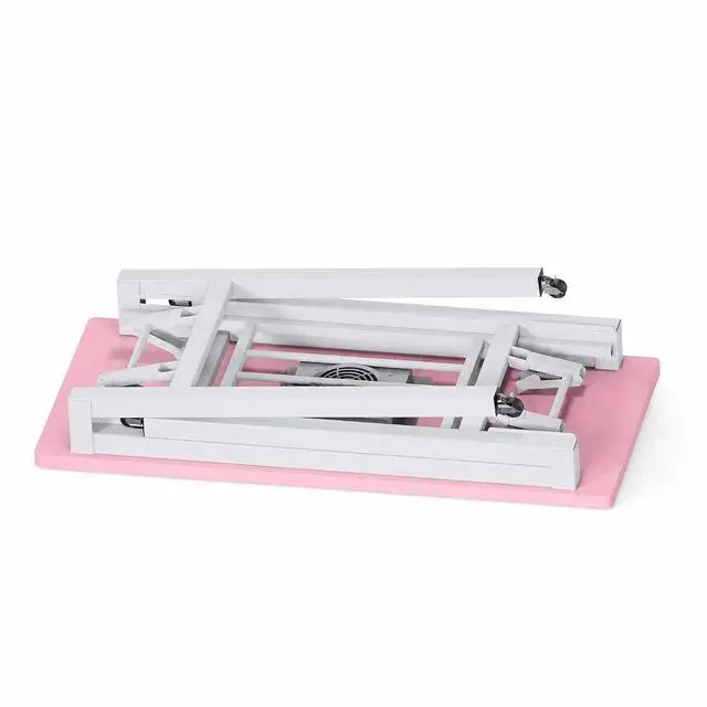 Alt view image 6 of 7 - Foldable Manicure Table with Dust Collector, Portable Nail Tech Desk with LED Lamp, Carrying Bag, Wheels and Wrist Rest for Home Salon Travel (Pink)