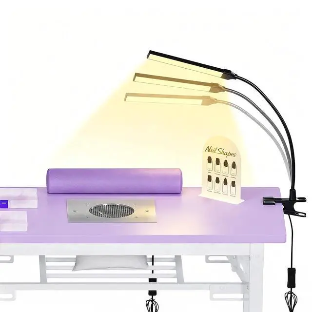 Alt view image 4 of 7 - Foldable Manicure Table with Dust Collector, Portable Nail Tech Desk with LED Lamp, Carrying Bag, Wheels and Wrist Rest for Home Salon Travel (Purple)
