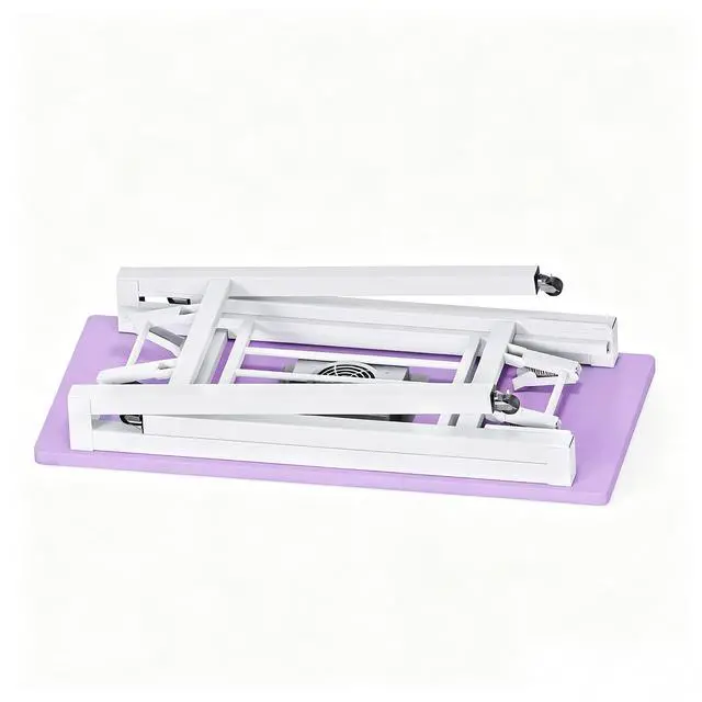 Alt view image 6 of 7 - Foldable Manicure Table with Dust Collector, Portable Nail Tech Desk with LED Lamp, Carrying Bag, Wheels and Wrist Rest for Home Salon Travel (Purple)