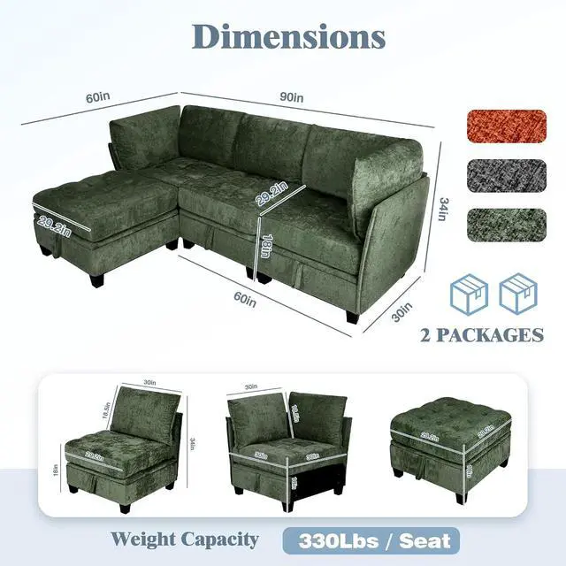 Alt view image 2 of 7 - Oversized Modular Sectional Sofa with Storage, Chenille Convertible Couch | Storage Under Every Seat, Soft Chenille Fabric, Modular Design, Convertible Layout, Extra Deep Seats