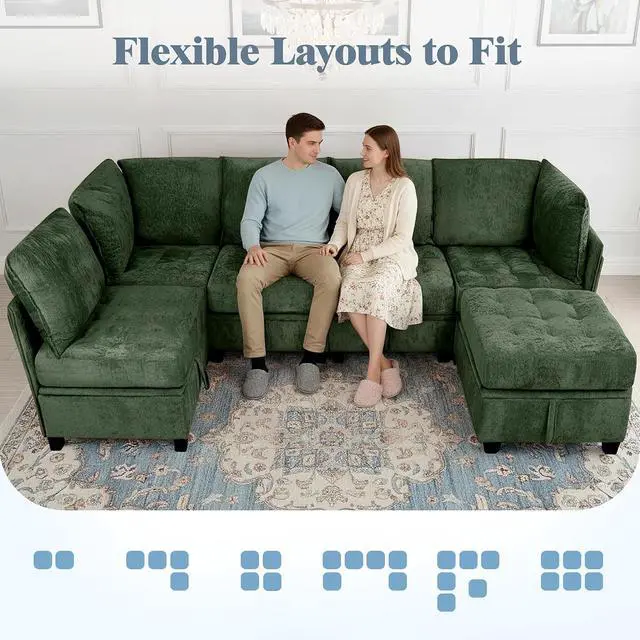 Alt view image 7 of 7 - Oversized Modular Sectional Sofa with Storage, Chenille Convertible Couch | Storage Under Every Seat, Soft Chenille Fabric, Modular Design, Convertible Layout, Extra Deep Seats