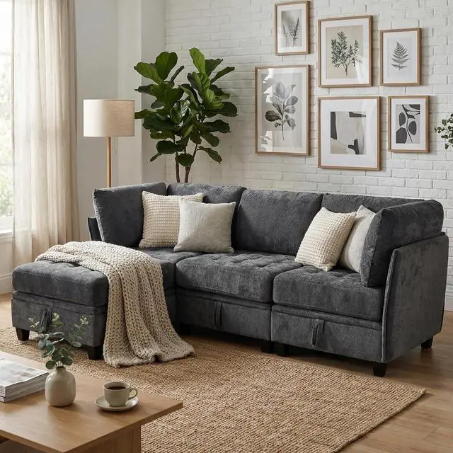 Main image of Oversized Modular Sectional Sofa with Storage, Chenille Convertible Couch | Storage Under Every Seat, Soft Chenille Fabric, Modular Design, Convertible Layout, Extra Deep Seats