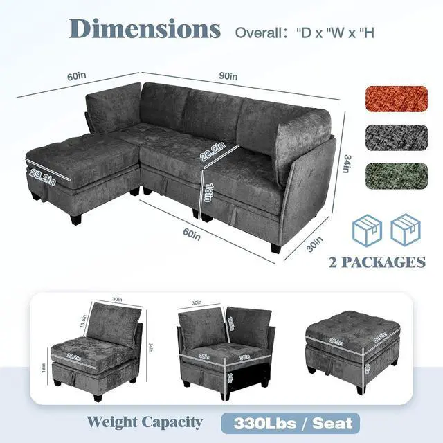 Alt view image 2 of 7 - Oversized Modular Sectional Sofa with Storage, Chenille Convertible Couch | Storage Under Every Seat, Soft Chenille Fabric, Modular Design, Convertible Layout, Extra Deep Seats