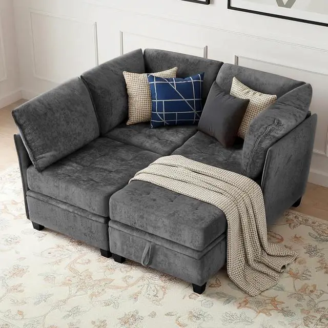 Alt view image 5 of 7 - Oversized Modular Sectional Sofa with Storage, Chenille Convertible Couch | Storage Under Every Seat, Soft Chenille Fabric, Modular Design, Convertible Layout, Extra Deep Seats