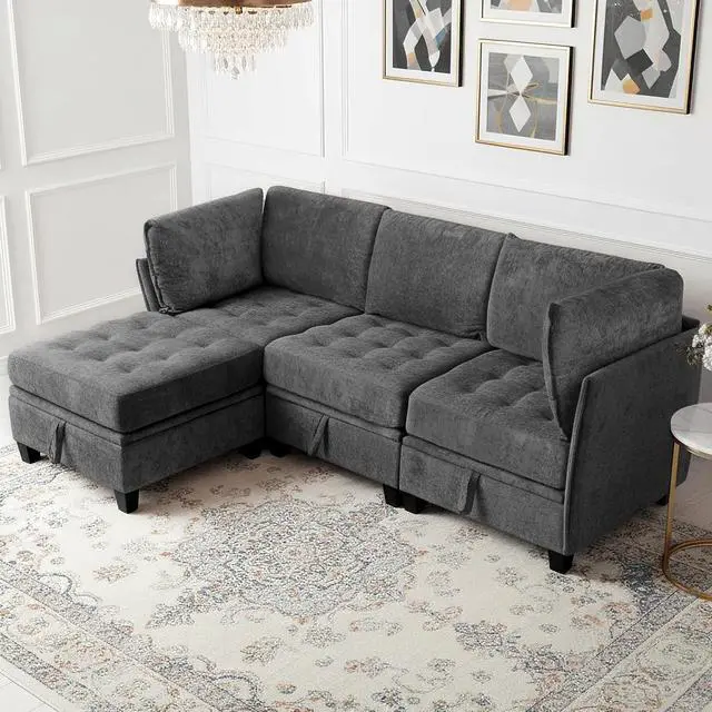 Alt view image 7 of 7 - Oversized Modular Sectional Sofa with Storage, Chenille Convertible Couch | Storage Under Every Seat, Soft Chenille Fabric, Modular Design, Convertible Layout, Extra Deep Seats