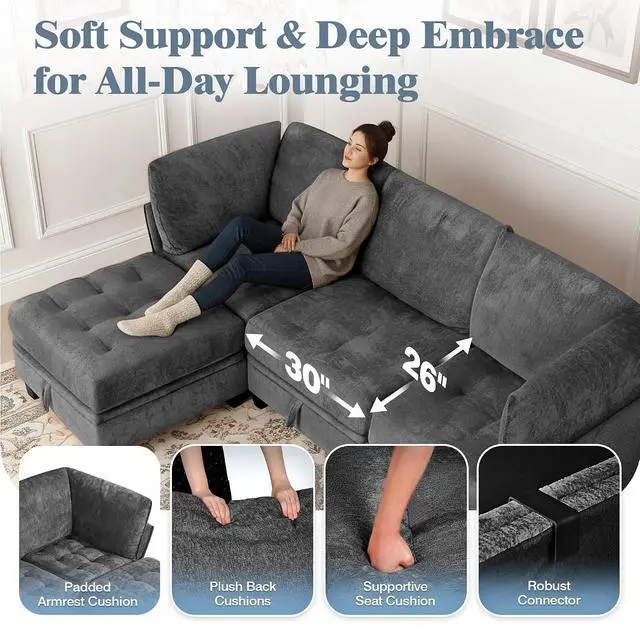 Alt view image 6 of 7 - Oversized Modular Sectional Sofa with Storage, Chenille Convertible Couch | Storage Under Every Seat, Soft Chenille Fabric, Modular Design, Convertible Layout, Extra Deep Seats