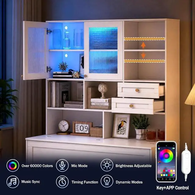 Alt view image 5 of 7 - Murphy Bed with Large Storage, LED Light, Charging Station (Queen) | Space Saving, Modern Design, Wall Mount Cabinet Bed for Guest Room, Bedroom, Home Office, Mattress Not Included