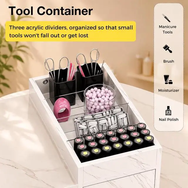 Alt view image 4 of 7 - Double Manicure Table Nail Station for Nail Tech with Dust Collector | Double Nail Station, 2 Dust Collectors, Storage Cabinet, Acetone Resistant Surface, Dual Wrist Rests, Nail Tool Organizer