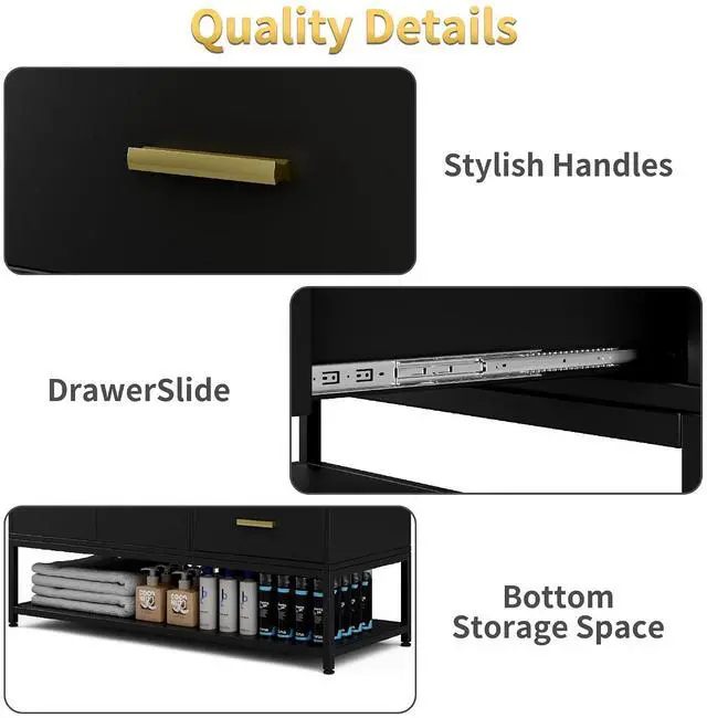Alt view image 7 of 7 - Salon Station with LED Mirror for Hair Styling, Black | Free Standing Barber Cabinet with 4 Drawers & 3 Hair Dryer Holders, Modern Beauty Dresser & Salon Spa Equipment