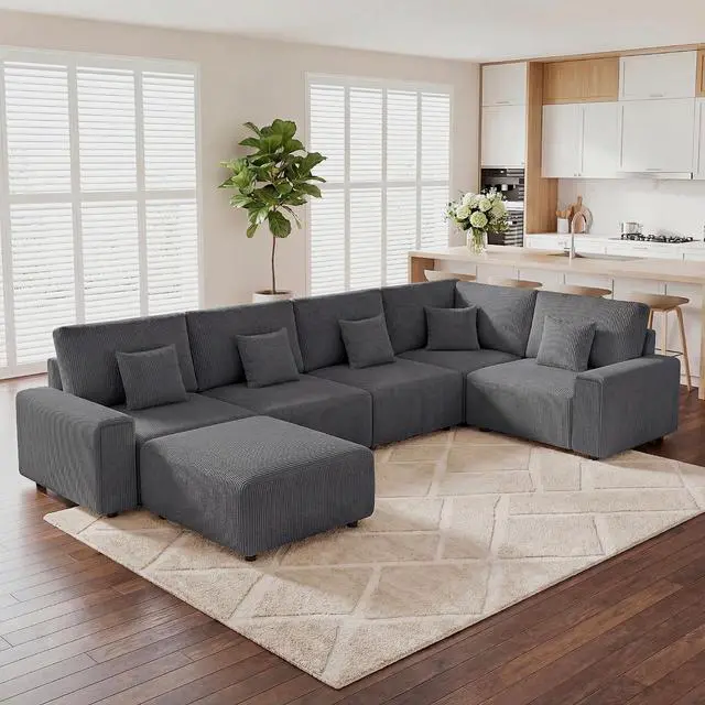 Main image of Oversized Modular Sectional Sofa, Corduroy Cloud Couch with Deep Seat | Flexible Configurations, High-Resilience Foam, Wide Armrests, Durable Frame Support, Removable Washable Covers, Easy Assembly