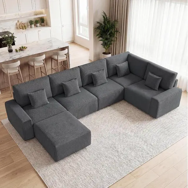 Alt view image 3 of 7 - Oversized Modular Sectional Sofa, Corduroy Cloud Couch with Deep Seat | Flexible Configurations, High-Resilience Foam, Wide Armrests, Durable Frame Support, Removable Washable Covers, Easy Assembly