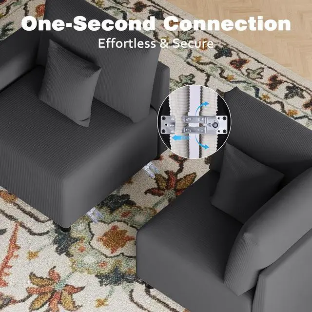 Alt view image 5 of 7 - Oversized Modular Sectional Sofa, Corduroy Cloud Couch with Deep Seat | Flexible Configurations, High-Resilience Foam, Wide Armrests, Durable Frame Support, Removable Washable Covers, Easy Assembly