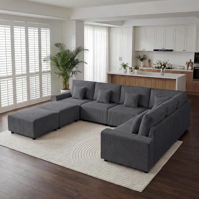 Alt view image 3 of 7 - Oversized Modular Sectional Sofa, Corduroy Cloud Couch with Deep Seat | Flexible Configurations, High-Resilience Foam, Wide Armrests, Durable Frame Support, Removable Washable Covers, Easy Assembly