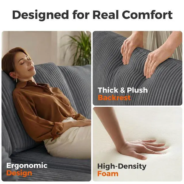 Alt view image 6 of 7 - Oversized Modular Sectional Sofa, Corduroy Cloud Couch with Deep Seat | Flexible Configurations, High-Resilience Foam, Wide Armrests, Durable Frame Support, Removable Washable Covers, Easy Assembly
