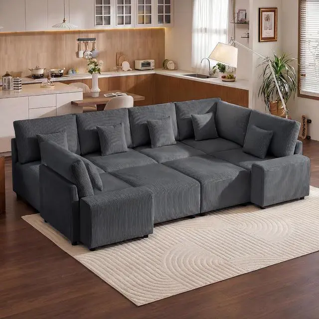 Alt view image 4 of 7 - Oversized Modular Sectional Sofa, Corduroy Cloud Couch with Deep Seat | Flexible Configurations, High-Resilience Foam, Wide Armrests, Durable Frame Support, Removable Washable Covers, Easy Assembly