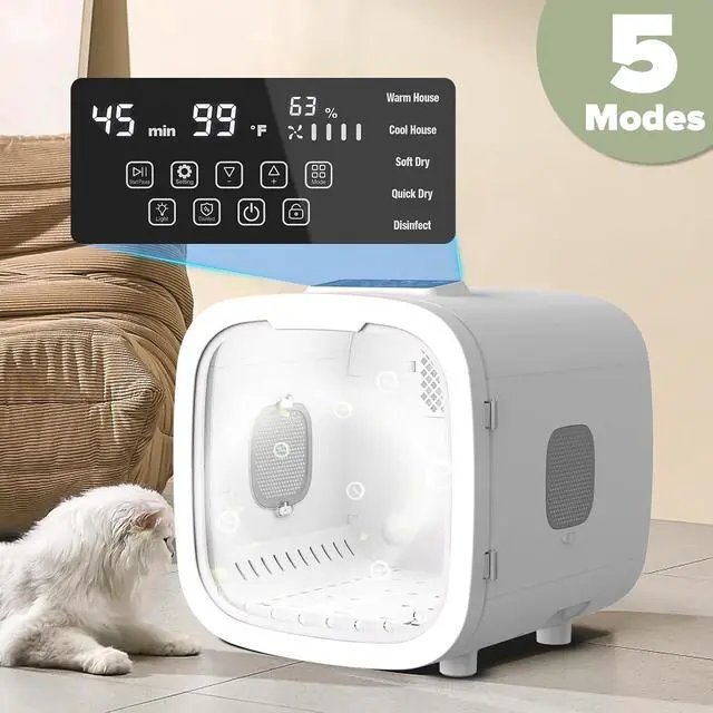 Alt view image 2 of 7 - 52L Automatic Pet Dryer Box, Hands-Free Hair Grooming Dryer for Cats & Dogs | Hair Dryer Box for Pets Large Capacity 360°Fast Drying Adjustable Temperature Wind Speed Quiet Timer Interior Light White