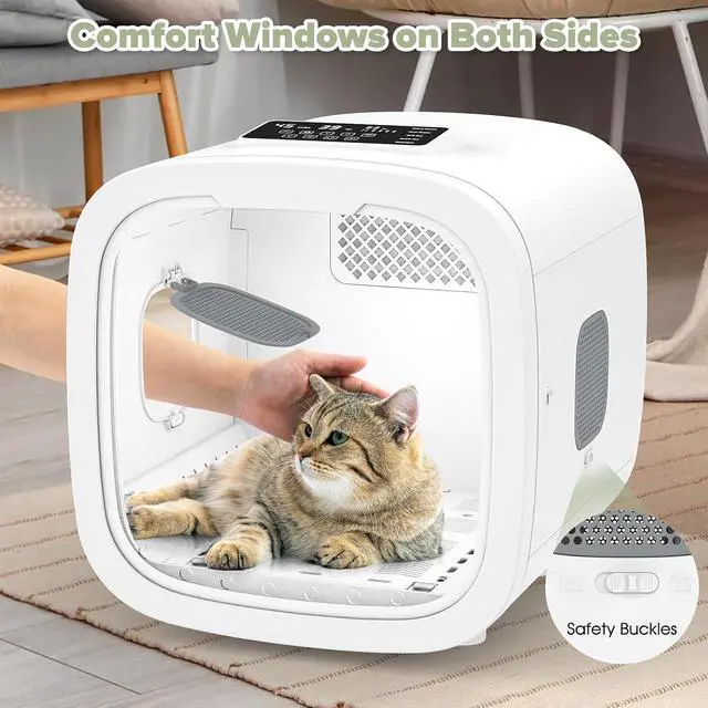 Alt view image 4 of 7 - 52L Automatic Pet Dryer Box, Hands-Free Hair Grooming Dryer for Cats & Dogs | Hair Dryer Box for Pets Large Capacity 360°Fast Drying Adjustable Temperature Wind Speed Quiet Timer Interior Light White