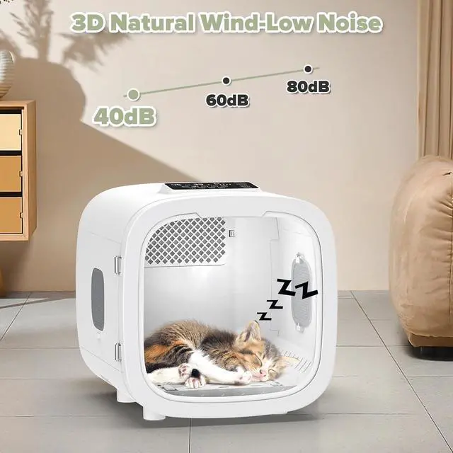 Alt view image 7 of 7 - 52L Automatic Pet Dryer Box, Hands-Free Hair Grooming Dryer for Cats & Dogs | Hair Dryer Box for Pets Large Capacity 360°Fast Drying Adjustable Temperature Wind Speed Quiet Timer Interior Light White