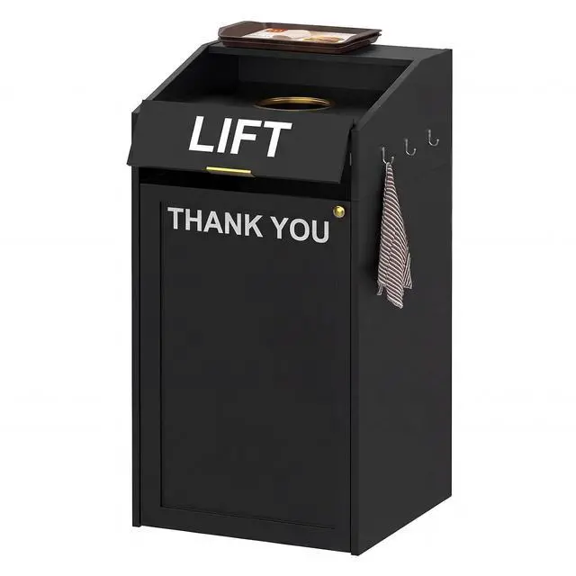 Main image of Heavy Duty 40 Gallon Commercial Trash Can Cabinet with Tray Holder, Wooden Restaurant Trash Can with Top Cup Slot, Restaurant Trash Can with Lift Up Door for Cafeteria School Office