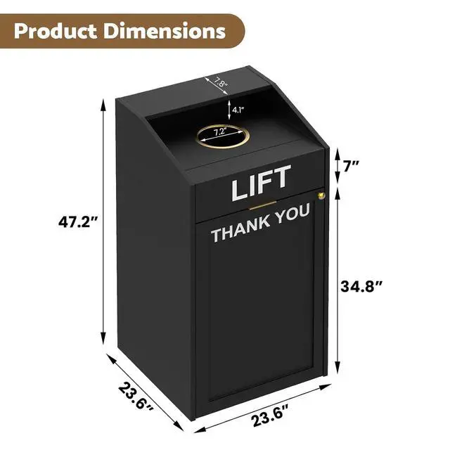Alt view image 2 of 7 - Heavy Duty 40 Gallon Commercial Trash Can Cabinet with Tray Holder, Wooden Restaurant Trash Can with Top Cup Slot, Restaurant Trash Can with Lift Up Door for Cafeteria School Office