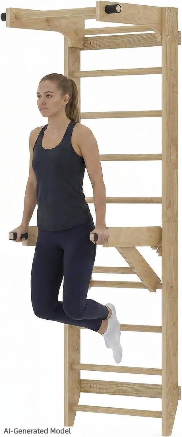 Main image of Swedish Ladder Wall Bar with Adjustable Pull-Up Bar | Solid Wood Construction, 10 Pine Rungs, All Ages, for Home, School, Gymnastics Training