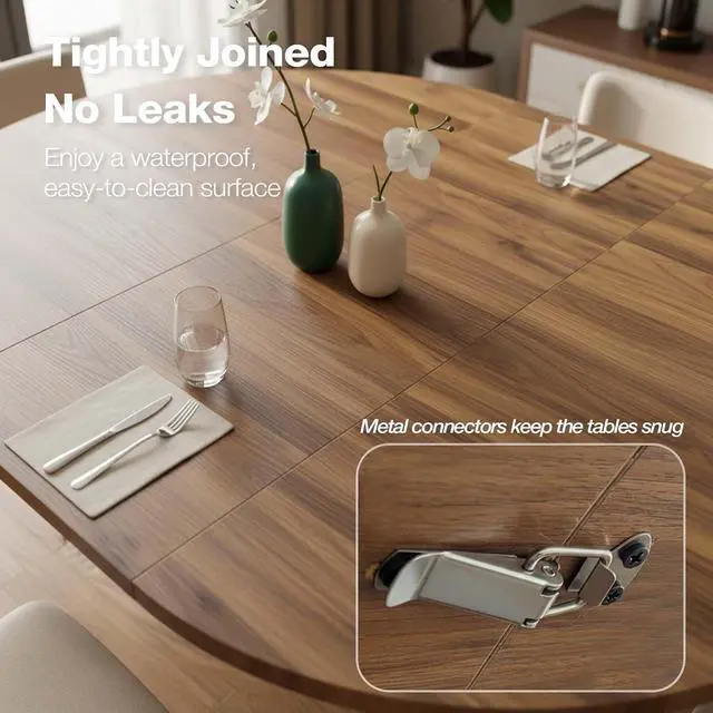 Alt view image 7 of 7 - 43.3''59'' Extendable Round Dining Table for 48, Modern Wood Oval Kitchen Table with Storage Shelf, Space-Saving Expandable Circle Dinner Table for Dining Room or Living Room (Walnut)
