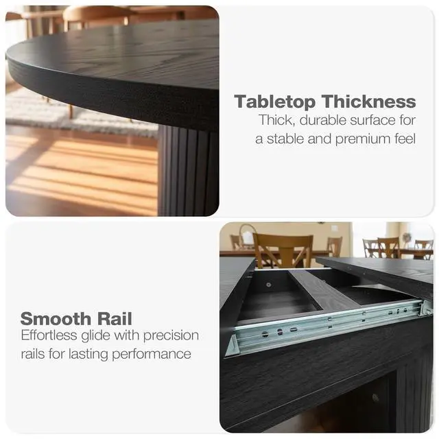 Alt view image 7 of 7 - 43.3''59'' Extendable Round Dining Table for 48, Modern Wood Oval Kitchen Table with Storage Shelf, Space-Saving Expandable Circle Dinner Table for Dining Room or Living Room (Black)