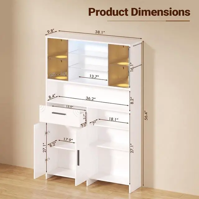 Alt view image 2 of 7 - Professional Nail Storage Cabinet with LED Display Shelf (White) | 3 Adjustable Shelves, Sliding Mirror & Glass Doors, Large Salon Organizer Cabinet for Nail Polish, Beauty Salon & Home Studio