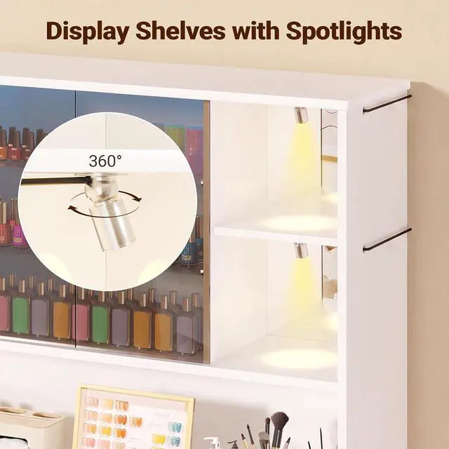 Alt view image 4 of 7 - Professional Nail Storage Cabinet with LED Display Shelf (White) | 3 Adjustable Shelves, Sliding Mirror & Glass Doors, Large Salon Organizer Cabinet for Nail Polish, Beauty Salon & Home Studio