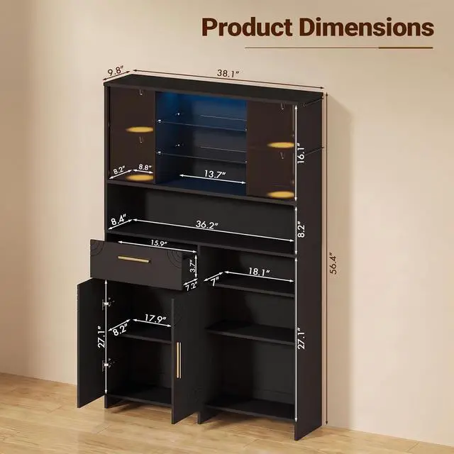 Alt view image 2 of 7 - Professional Nail Storage Cabinet with LED Display Shelf (Black) | 3 Adjustable Shelves, Sliding Mirror & Glass Doors, Large Salon Organizer Cabinet for Nail Polish, Beauty Salon & Home Studio